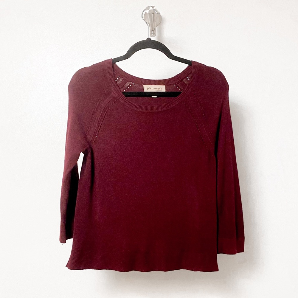 Philosophy Quarter Sleeve‎ Winter Prep Casual Chic Crew Neck Sweater Cranberry